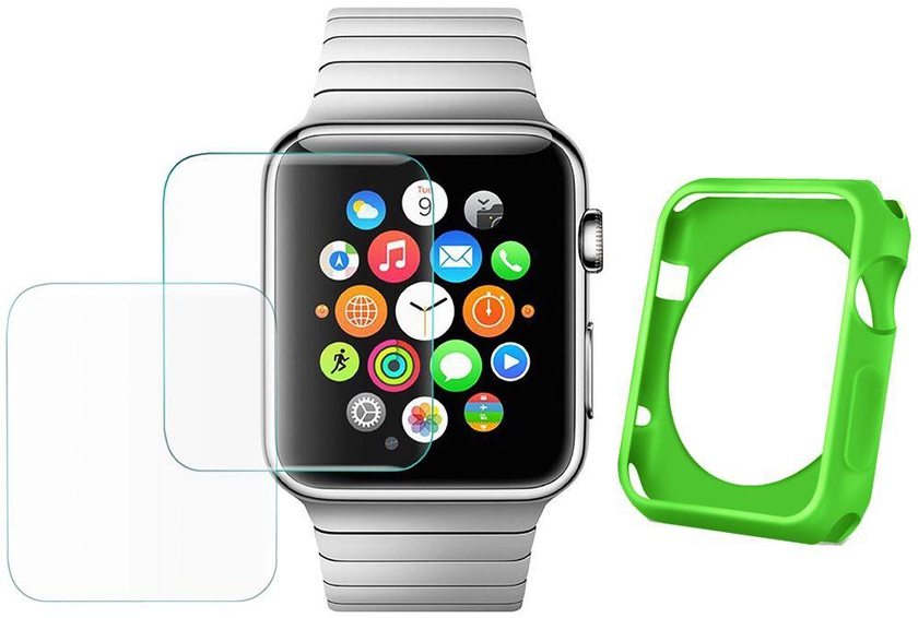 Xonda Screen Protector for Apple Smart Watch 42mm, 2 Pieces With Bumper for Apple Watch, Green