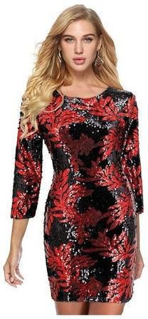 Sequin Detail Bodycon Dress Red/Black