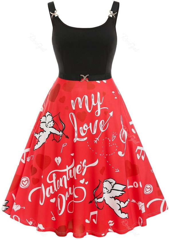 Plus Size Valentine Heart Angel Graphic Midi Backless Dress - 5x