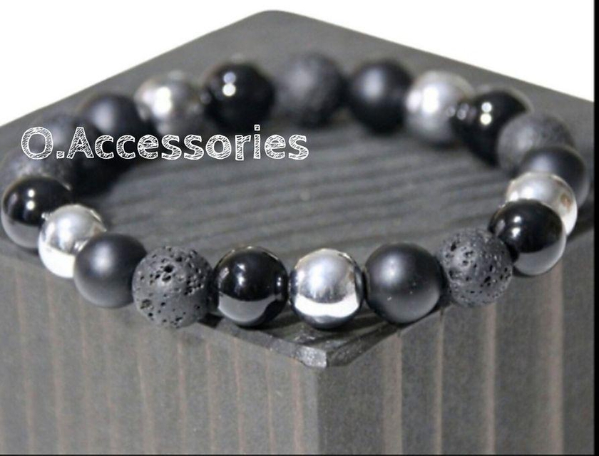 O Accessories Bracelet Black Of Onex Stones ,lava Stone& Hematite _natural Stones