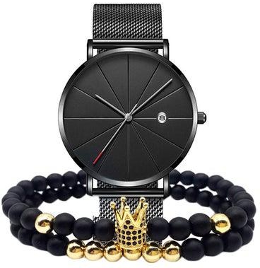 Men's Casual Date Display Quartz Analog Wrist Watch NNSB03707166 With Bracelet Set
