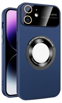 حافظة هاتف ماجسيف مغناطيسية ذات نافذة زجاجية كبيرة مع فيلم عدسة لهاتف آيفون 12 (أزرق)