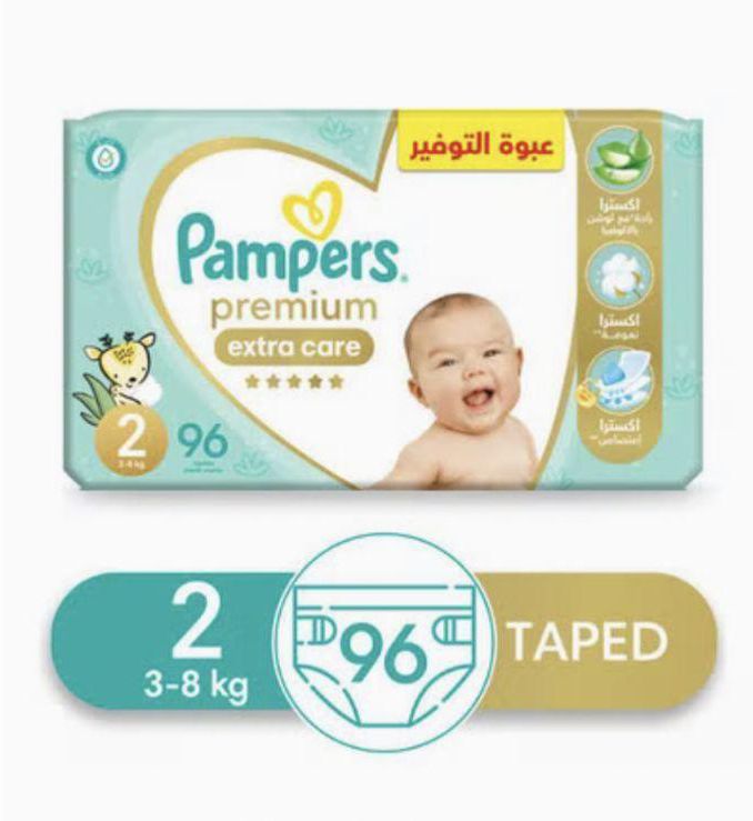 Pampers Premium Extra Care Baby Diapers - Size 2 – From 3Kg To 8Kg – 96 Diapers