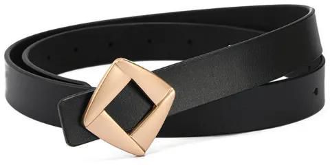 Ladies Belt Diamond Gold Buckle Leather Belt Simple Fashion Decorative Slim Belt