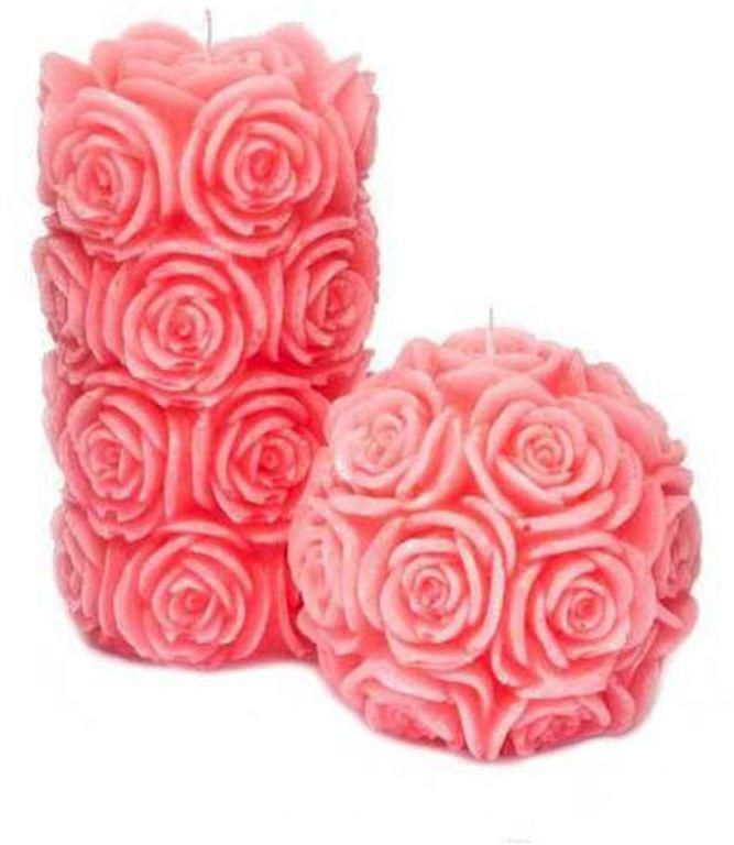 2-Piece Decorative Rose Designed Candle Set Pink