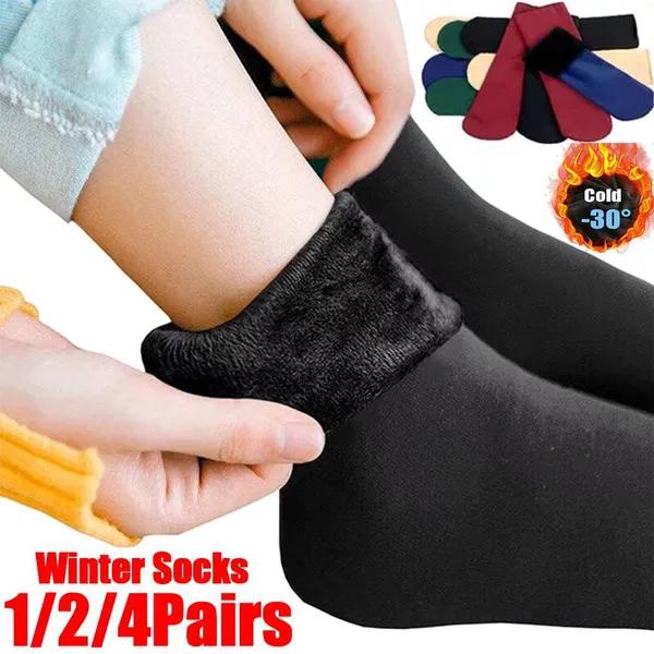 1/2/4Pairs Women Winter Warm Thicken Thermal Socks Soft Casual Solid Color Sock Wool Cashmere Home Snow Boots Floor Sock Sleeping Socks