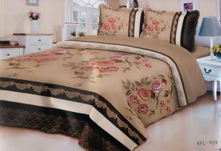 KingSize Bed Cover- (1 Bed cover+1 Bedsheet+2 Pillow Cases) -Light Brown