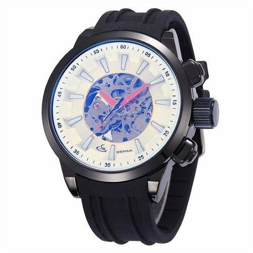Louis Will 2016 SHENHUA Casual Watch Colorful Dial Auto-Mechanical Wrist Watch Analog Rubber Wristwatch Free Ship (White)