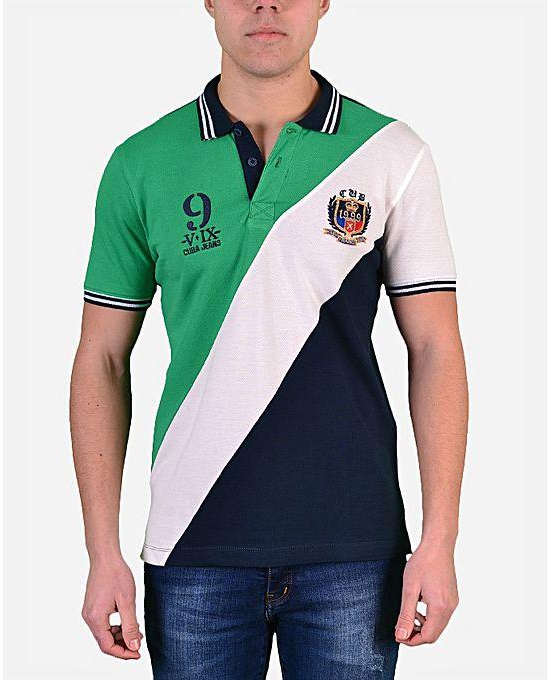 Town Team Tri-Tone Polo T-shirt - Green, White & Navy Blue