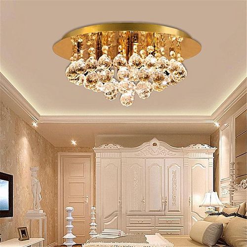 Gold Modern Round Chandelier Ceiling Light Crystal Droplets Gold Base STX50019-4G0 