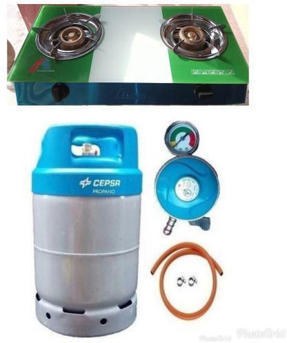 Cepsa 12.5KG GAS CYLINDER+2 BURNER AMAZE-GLASS COOKER - COMPLETE