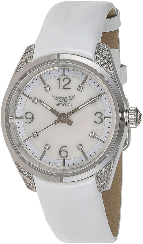 Aviator Women's White Mother of Pearl Dial Leather Band Watch - AVW9010L66