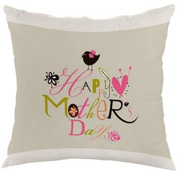 Happy Mother's Day Printed Cushion Cover Grey/Pink/Green 40x40centimeter