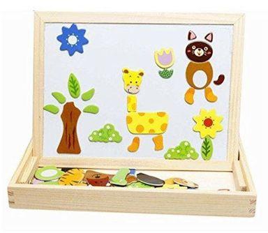Generic Kidcia Toys Wooden Animals Puzzles Magnetic Double-Faced Learning & Drawing Board For Kids