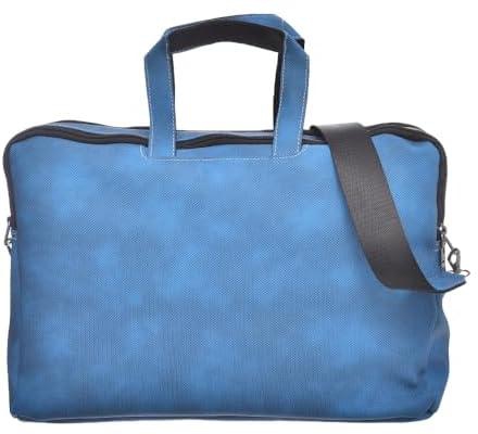 Accelerate Embossed French Blue Leather Protective 15.6 inch Premium Briefcase Laptop Bag with Shoulder and Hand Strap | Durable Design Laptop Bag compatible with MacBooks and Laptops