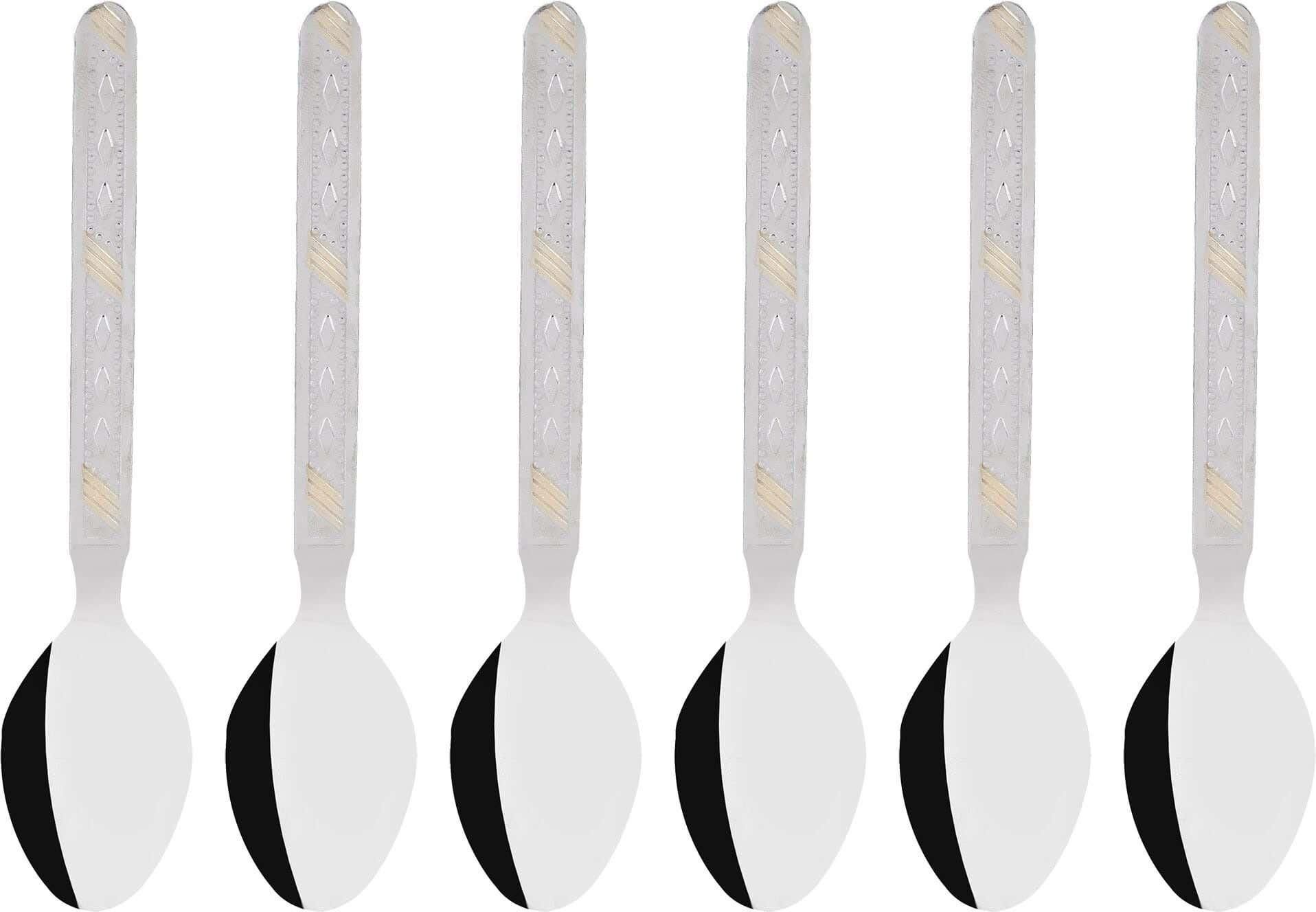 Get El Hoda Stainless Steel Tea Spoons Set, 6 Pieces, 14 cm - Silver Gold with best offers | Raneen.com