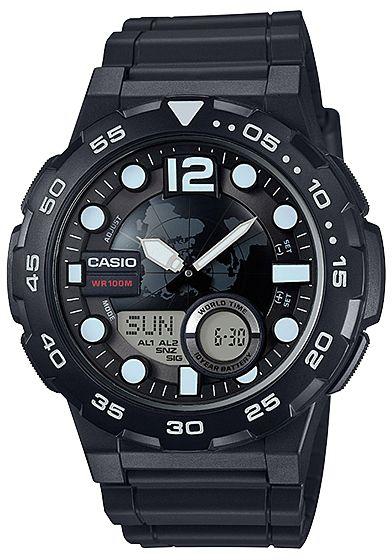 casio analog digital watch with world time and 30 telememo for boys aeq-100w-1a