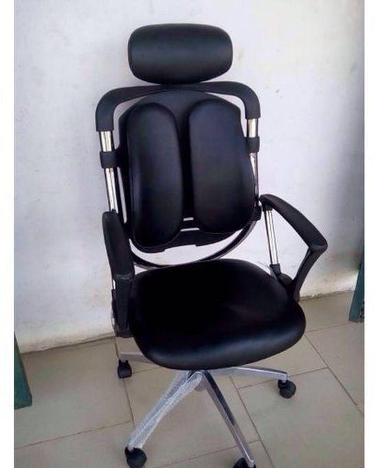Kidney Leather Chair With Headrest - Black