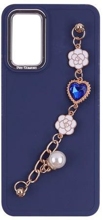 OPPO A55 / A55 4G - Colored Silicone Cover With Flowers And Heart Stone In A Chain