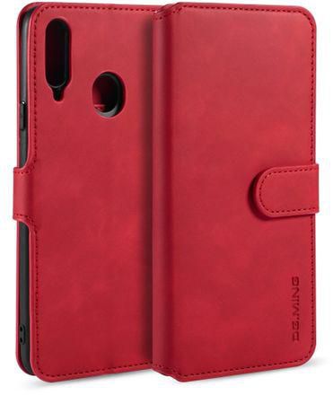 For Galaxy A20s DG.MING Retro Oil Side Horizontal Flip Case With Holder & Card Slots & Wallet(Red)