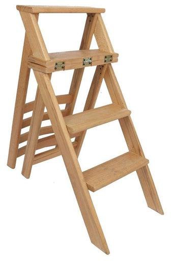 Beech Wood Convertible Ladder 4 Steps Into A Chair Beige 90 x 38 x 24cm