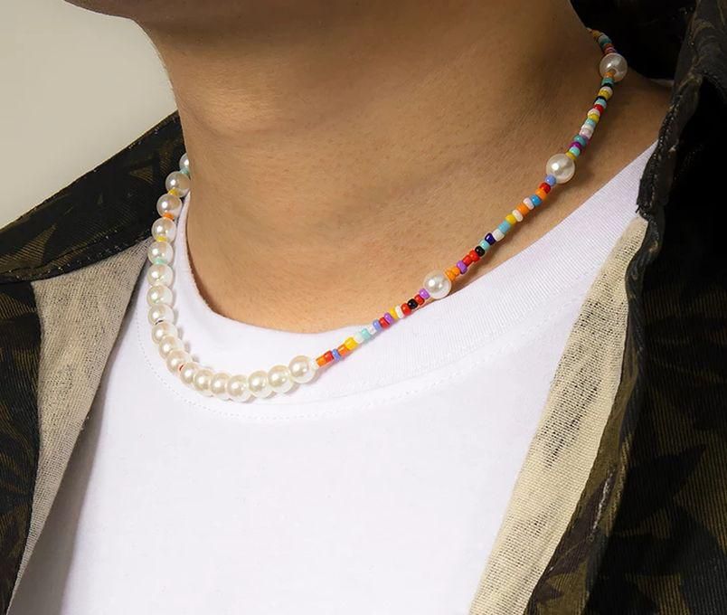 Multi Colored Pearls Men Fashion Necklace