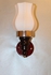 Wall Lamp Made From Wood And Metal With Dark Brown Color And White Glass Shade