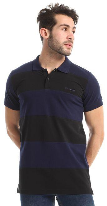 Ted Marchel Color Blocks Classic Neck Polo Shirt - Black & Navy Blue