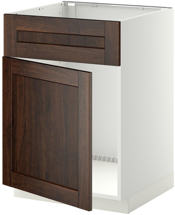 METOD Base cabinet f sink w door/front, white, Edserum brown, 60x60 cm