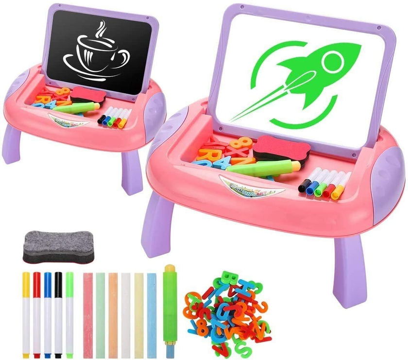 Kids Easel/Magnetic Drawing Board for Kids Doddle Board for Toddlers, Painting/Writing Double Sided Sketchpad - Magnetic Drawing Board Toy for Toddlers, Table Top Educational Toy - Pink