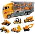 Die Cast Emergency Trucks Vehicles Toy Cars Play Set in Carrier Truck - 7 in 1 Transport Truck Emergency Car Set for Kids Gifts (Construction Vehicle Set)