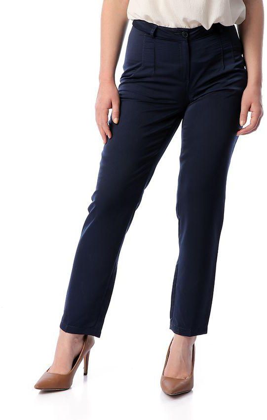 Esla Solid Comfy Summer Pants - Navy Blue