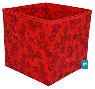 مكعب تخزين مقاس وسط وطبعة زهور من هوم تاون أحمر 33 x 33 x 33سم