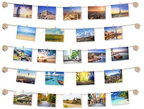 مشبك لعرض الصور من توينج - سهل التركيب ذاتي اللصق 3 ام لتعليق وعرض الصور - مع 10 حوامل ازرار خشبية لتزيين الحائط
