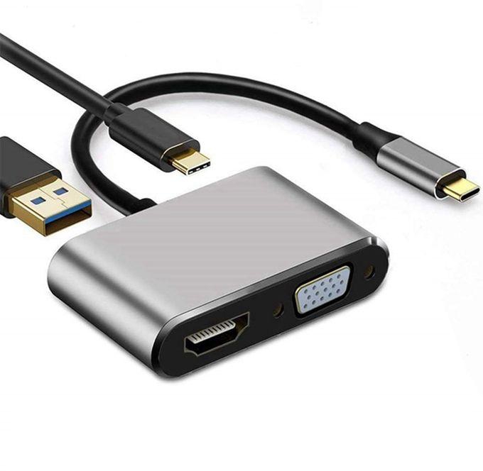 USB C To HDMI VGA 4K Adapter 4-in-1 Type C Adapter Hub To HDMI VGA USB 3.0 Digital AV Multiport Adapter(Gray)