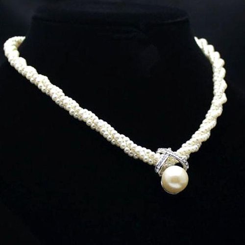 Fashion Big Faux Pearl Pendant Women Choker Necklace-