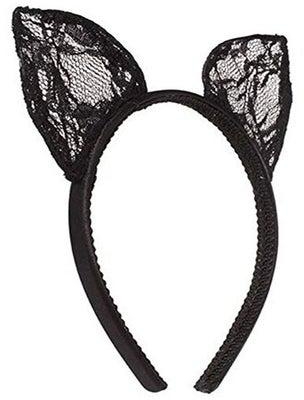 Lace Orecchiette Cat Ears Headband Black