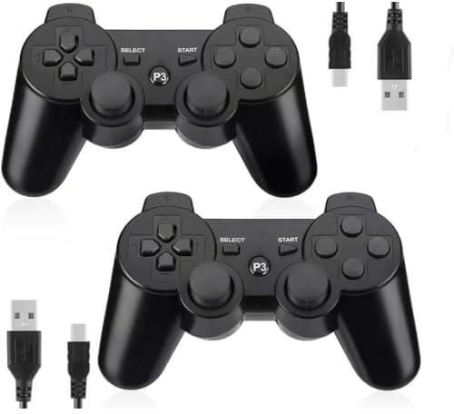 Kepisa Wireless Controller for PS3 Playstation 3 Dual Shock, Bluetooth Remote Joystick Gamepad for Six-axis with Charging Cable (Black and Black)