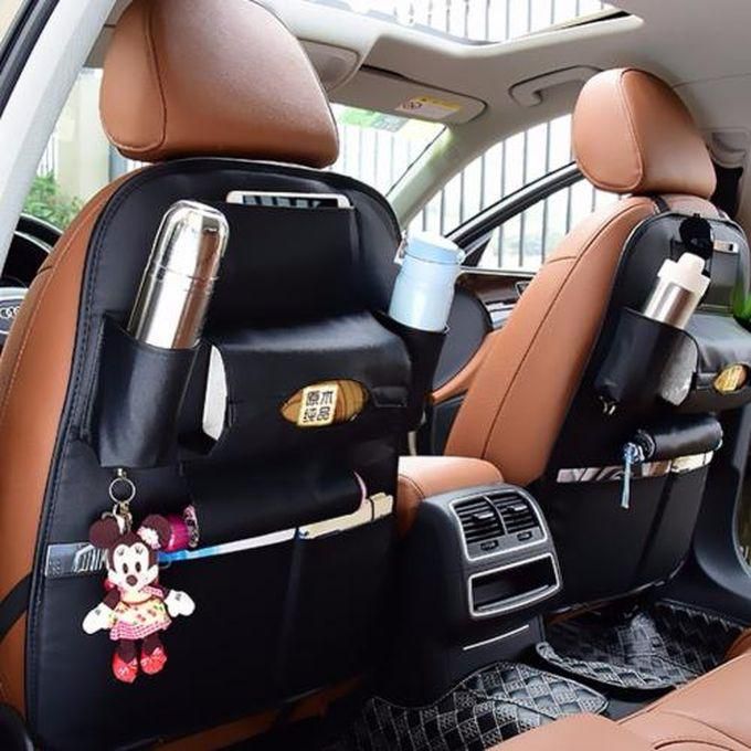 Premium Leather Car Back Seat Organizer - Black