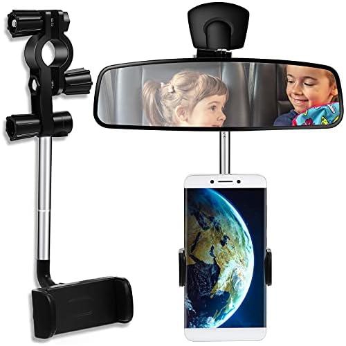 Frienda 360° Rearview Mirror Phone Holder, Universal Car Phone Holder Mount Car Rearview Mirror Mount Phone and GPS Holder, Car Phone Mount Clip Suitable for Most 4-6.1 Inch Mobile Phones (Black)