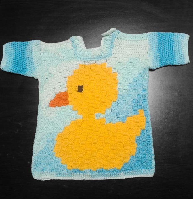 Babybee Handmade Crochet T-Shirt - Cotton - Half Sleeves - Baby Blue Degrade