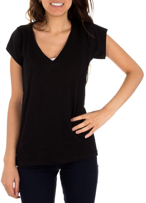 CUE Black Cotton V Neck T-Shirt For Women