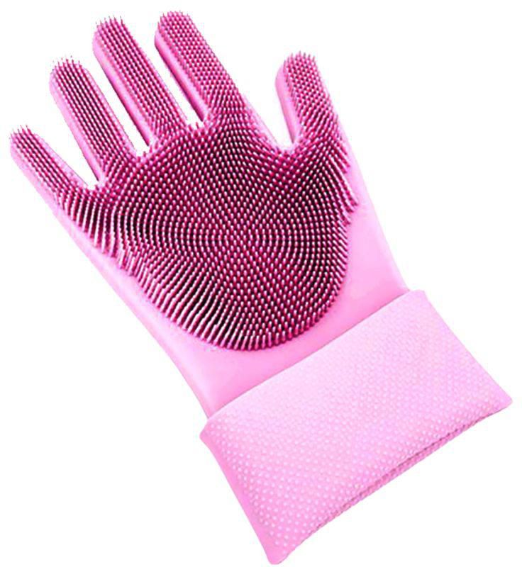 2-Piece Silicone Cleaning Gloves Pink 34 centimeter