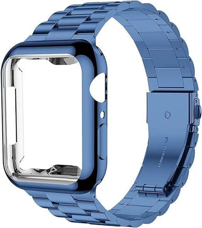 المتجر التالي متوافق مع سوار ساعة Apple مقاس 45 ملم مع واقي شاشة 45، وحزام بديل من الفولاذ المقاوم للصدأ لسلسلة iWatch 7 + x 1؛ أداة الإزالة (أزرق)