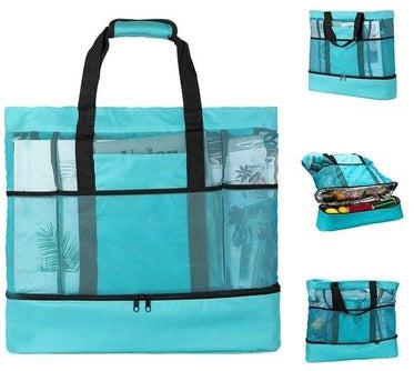 حقيبة لنزهة الشاطئ بتصميم شبكي مع حقيبة تبريد معزولة حرارياً
