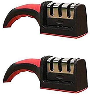 Generic Knife Sharpener Professional 3 Stage Sharping System for Steel Knives Set Of 2 Pieces - Black (Assorted Colors)