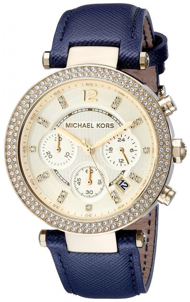 Michael Kors Women's Leather Watch MK2280 (Gold Parker/Chrono Blue)