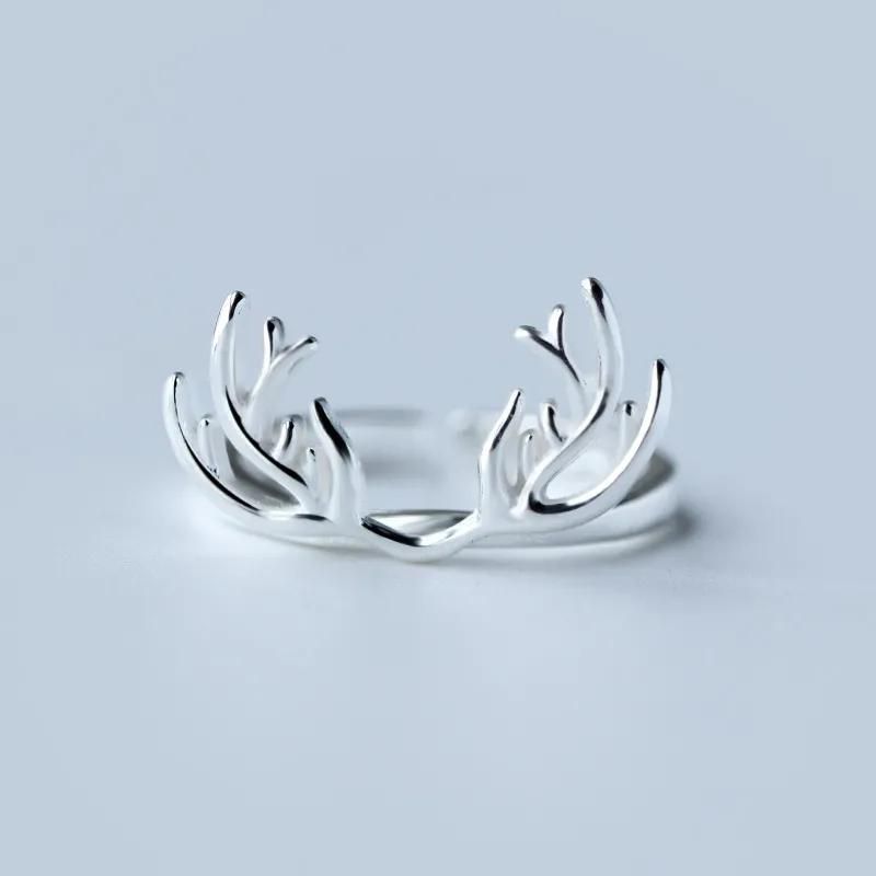Silver Color Deer Antlers Rings for Women Adjustable Size Rings Fashion Wedding Jewelry