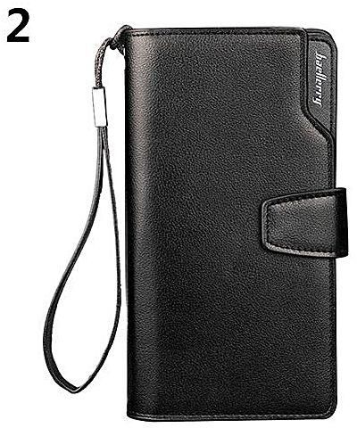 Sanwood Men Faux Leather Long Wallet Zipper Credit Cards Phone Storage Purse Handbag-Black