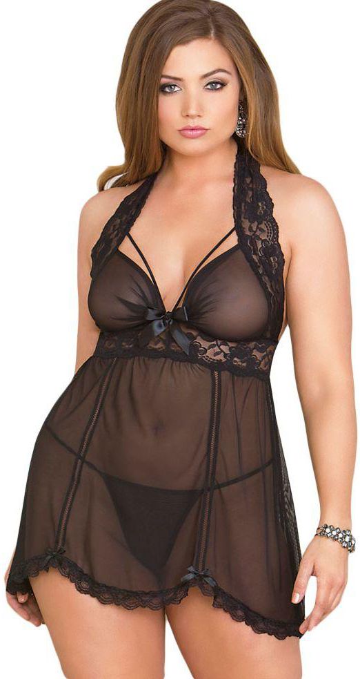 Plus Size Multi Strap Mesh with G-string